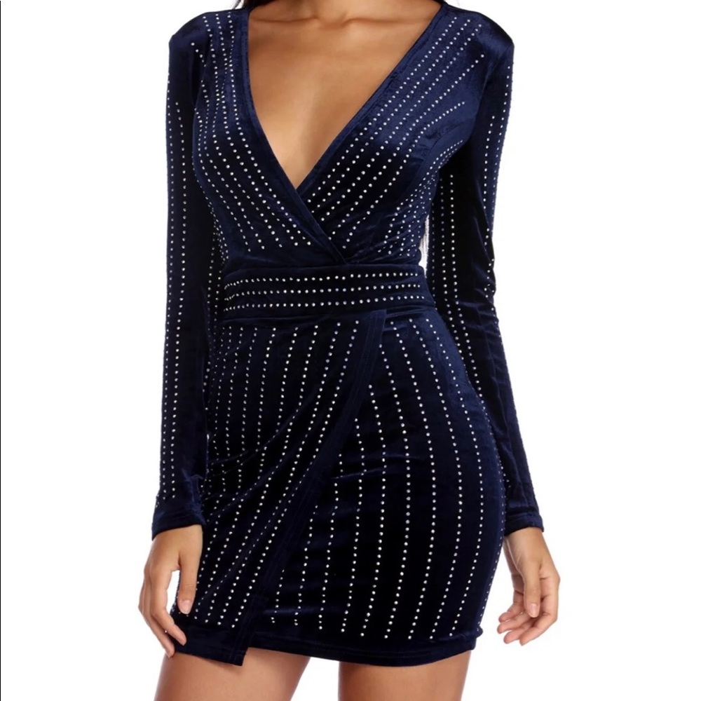 Windsor Navy Blue Velvet Wrap Dress (NEVER WORN)